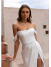 Ivory Satin Pearls Embellished Wedding Dress With Detachable Straps